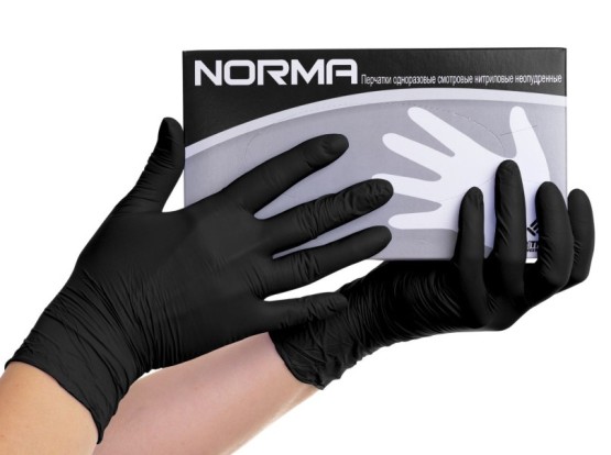 Перчатки NORMA черные (L) - нитриловые, текстурированные (50пар), NORMA / Таиланд